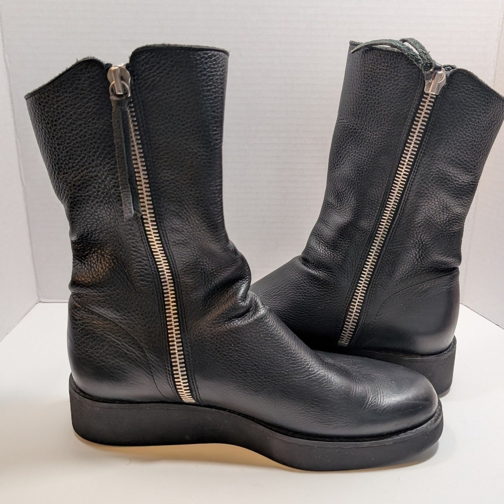 Arche Leather Zipper Platform Ankle Boots Black Pebbled Wedge Women 40 Moto Euro